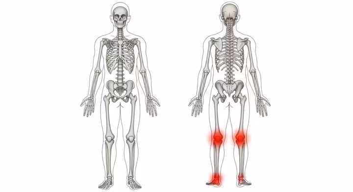 Illustration showing how foot arch support affects the alignment of ankles, knees, hips, and spine.