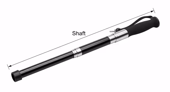 A diagram showing the different parts of a walking stick, including the handle, shaft, lock, and tip.
